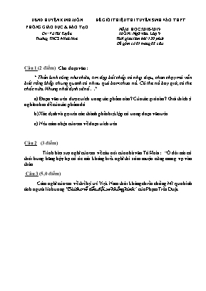 Đề giới thiệu thi tuyển sinh vào Lớp 10 THPT môn Ngữ văn - Năm học 2018-2019 - Vũ Thị Tuyến (Có đáp án)
